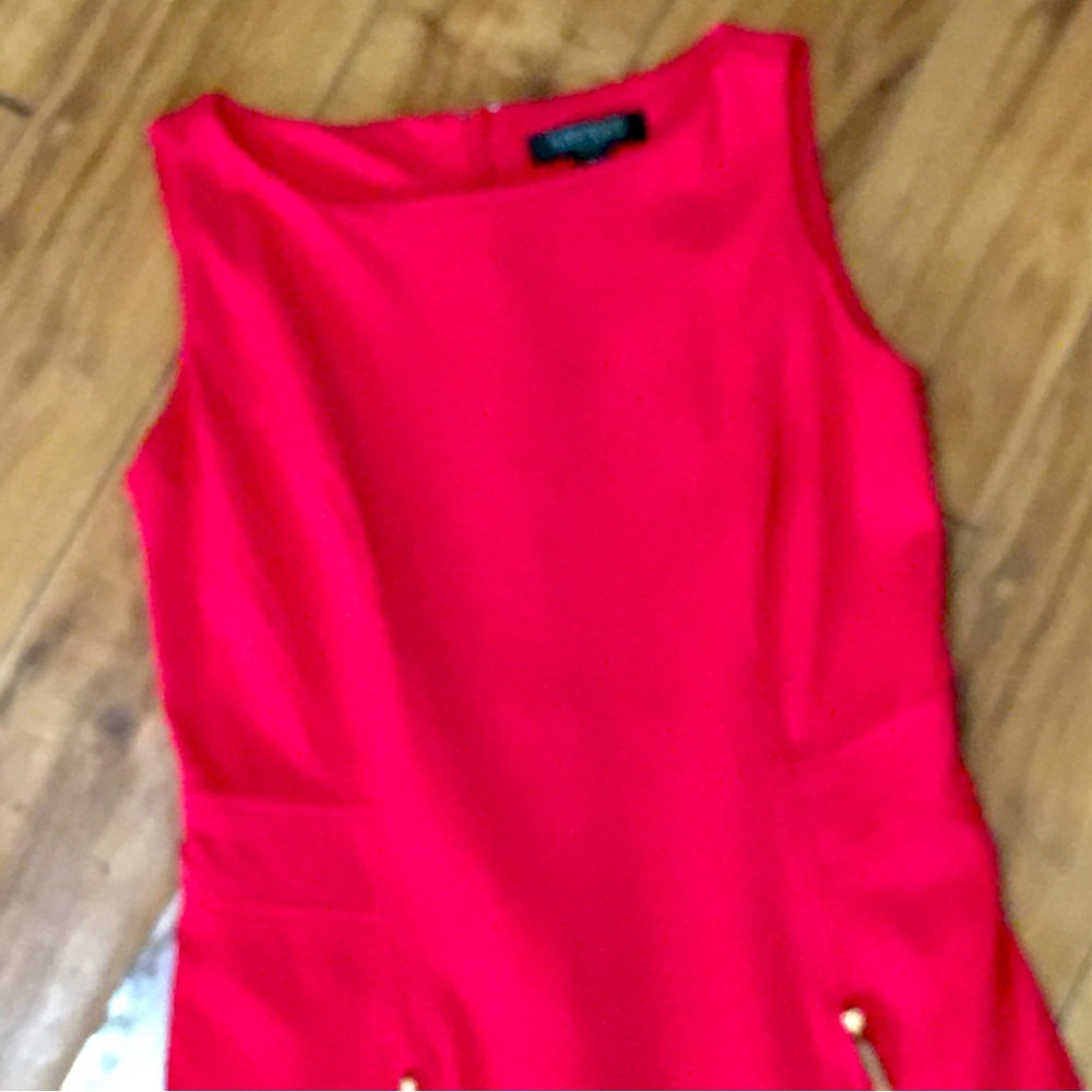 Ralph Lauren red thick cotton dress office workwear professional gold zippers